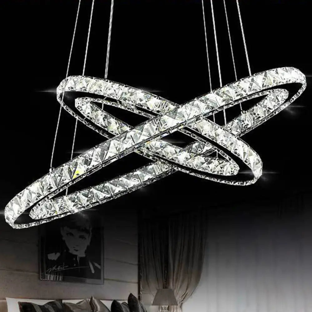 Contemporary Led Crystal Block Chandelier Pendant Light For Bedroom Clear / 12’ + 19.5’ White