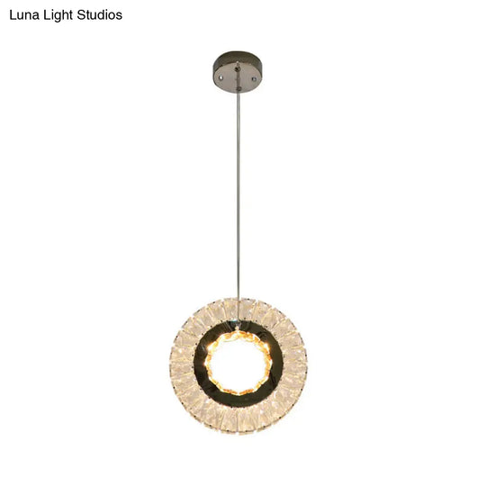 Contemporary Led Bedchamber Pendant Lamp With Clear Crystal Block Ring Swag