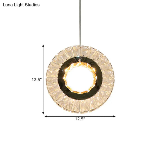 Contemporary Led Bedchamber Pendant Lamp With Clear Crystal Block Ring Swag
