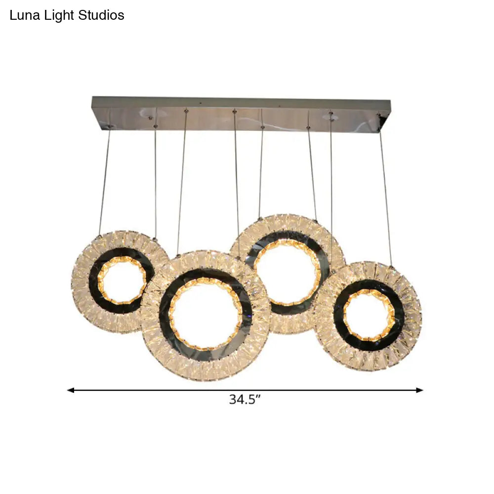 Contemporary Led Crystal Blocks Suspension Light - 4-Ring Black Multi-Ceiling Lamp