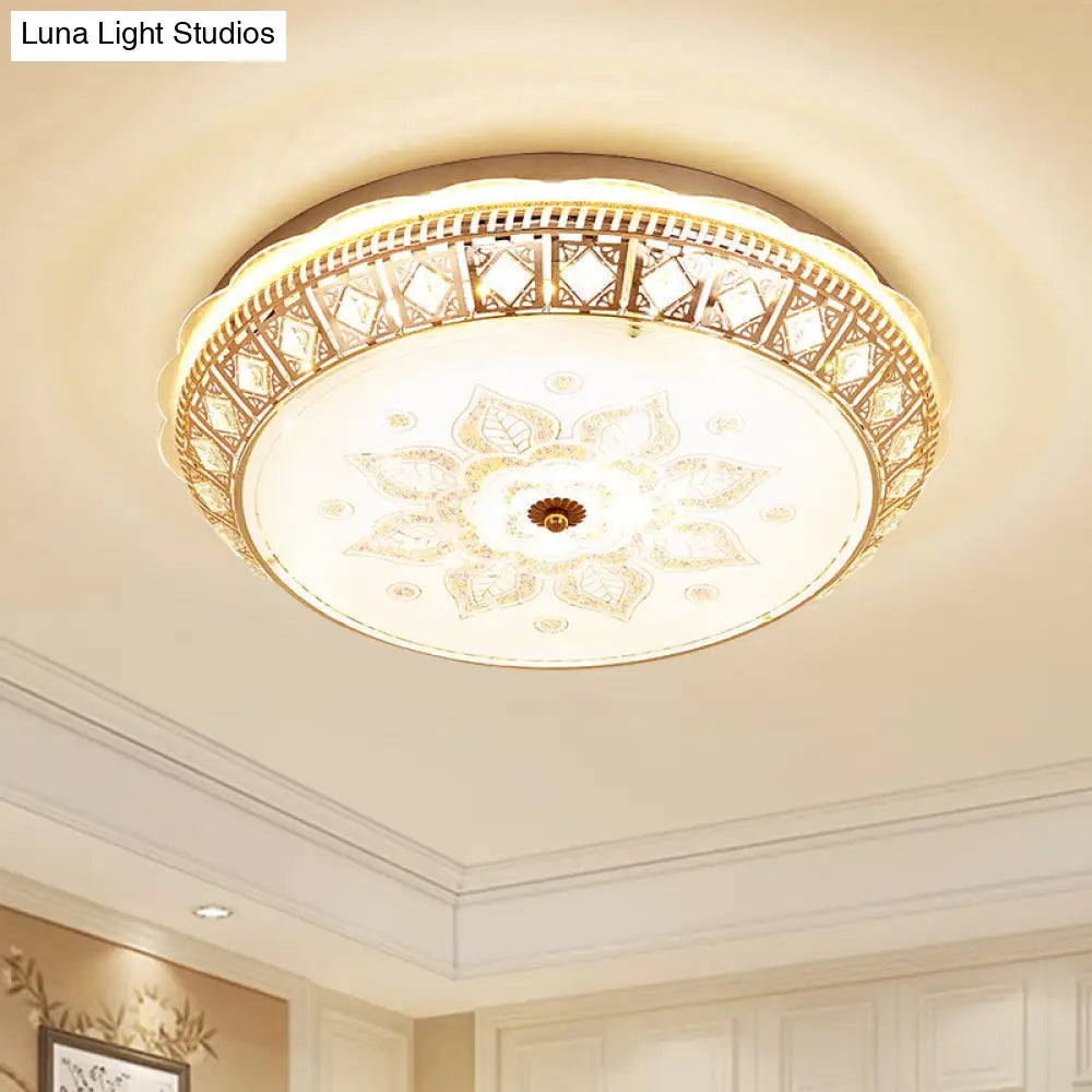 Contemporary Led Crystal Bowl Ceiling Light For Bedroom - Flush Mount