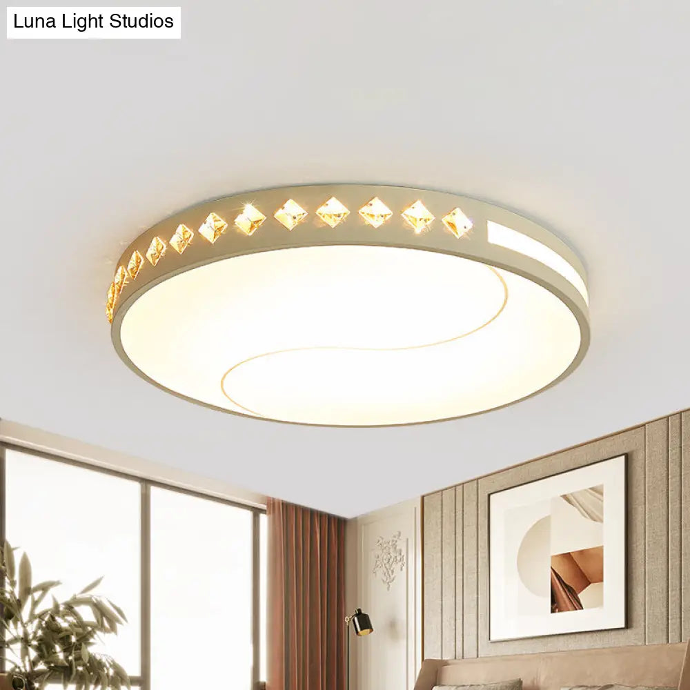 Contemporary Led Crystal Ceiling Lamp For Bedroom With White Acrylic Shade