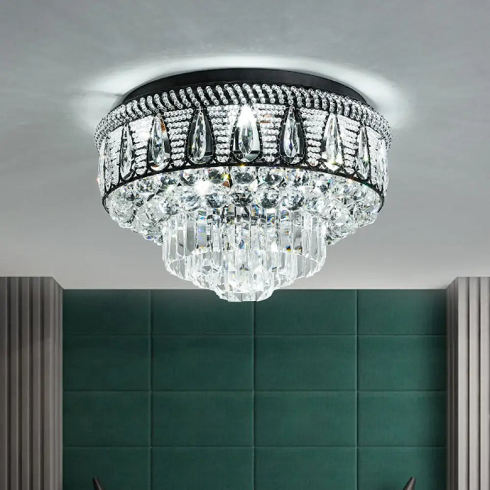 Contemporary Led Crystal Ceiling Light Fixture In Black - Bedroom Flush Mount Lamp