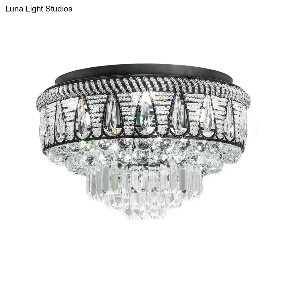 Contemporary Led Crystal Ceiling Light Fixture In Black - Bedroom Flush Mount Lamp