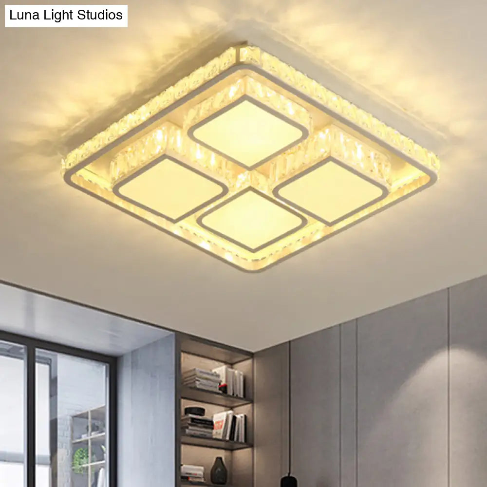 Contemporary Led Crystal Ceiling Light In White Warm/White Illumination - Flush Mount Fixture