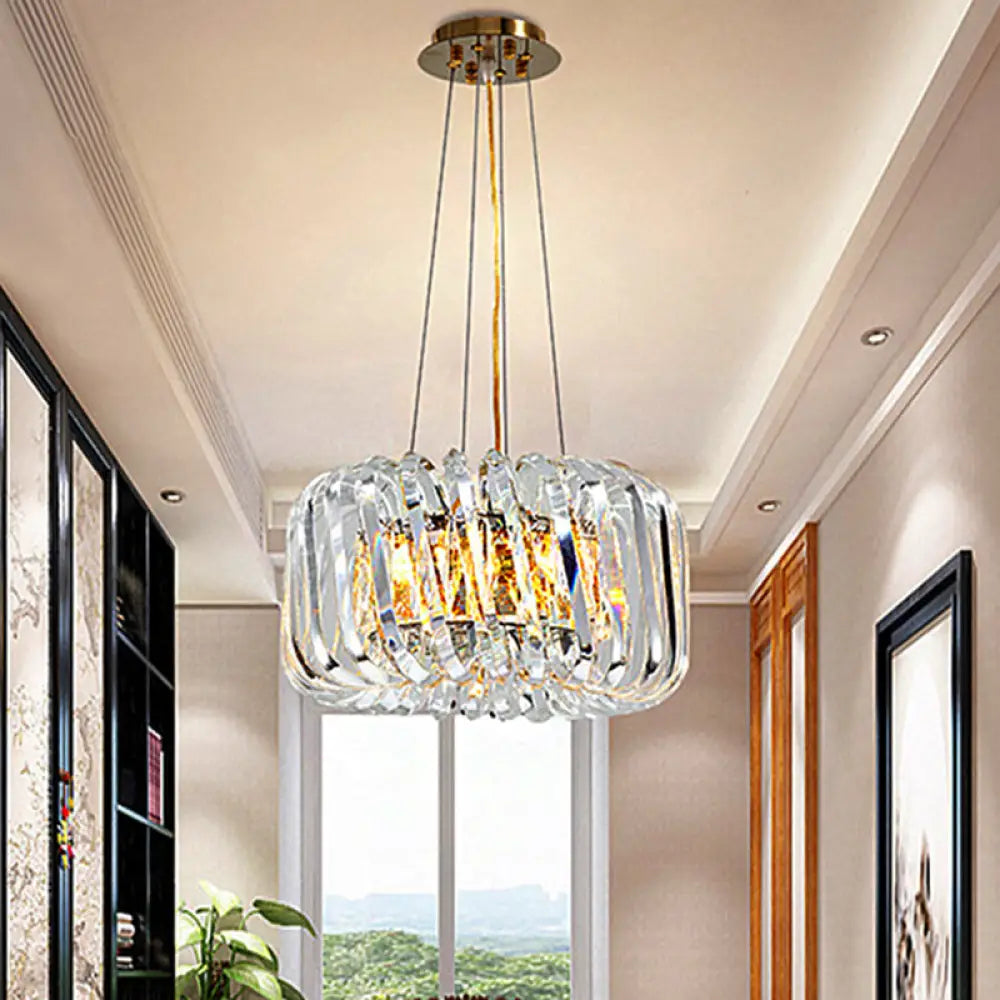 Contemporary Led Crystal Chandelier - Clear Treasure Bowl Pendant Ceiling Lamp