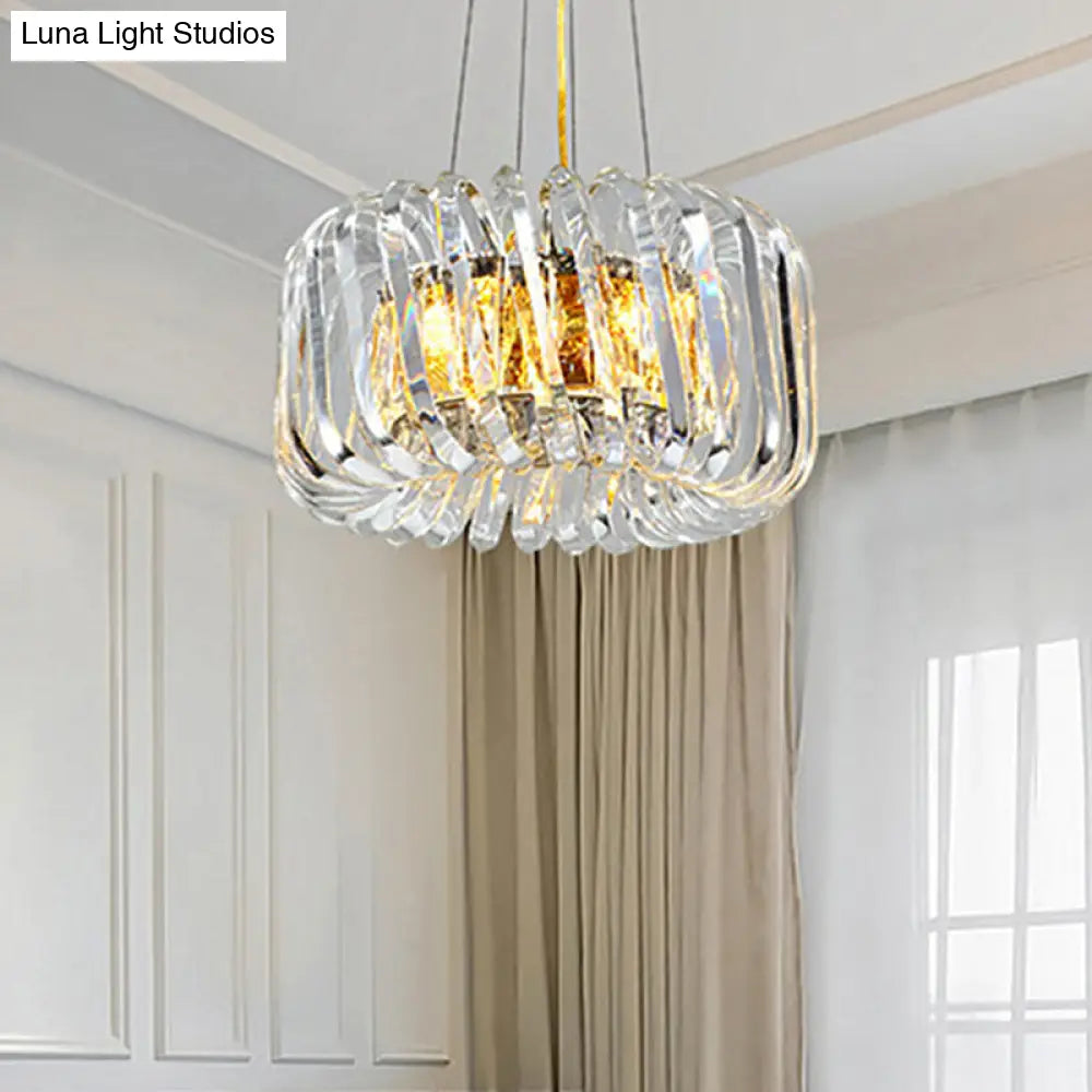 Contemporary Led Crystal Chandelier - Clear Treasure Bowl Pendant Ceiling Lamp