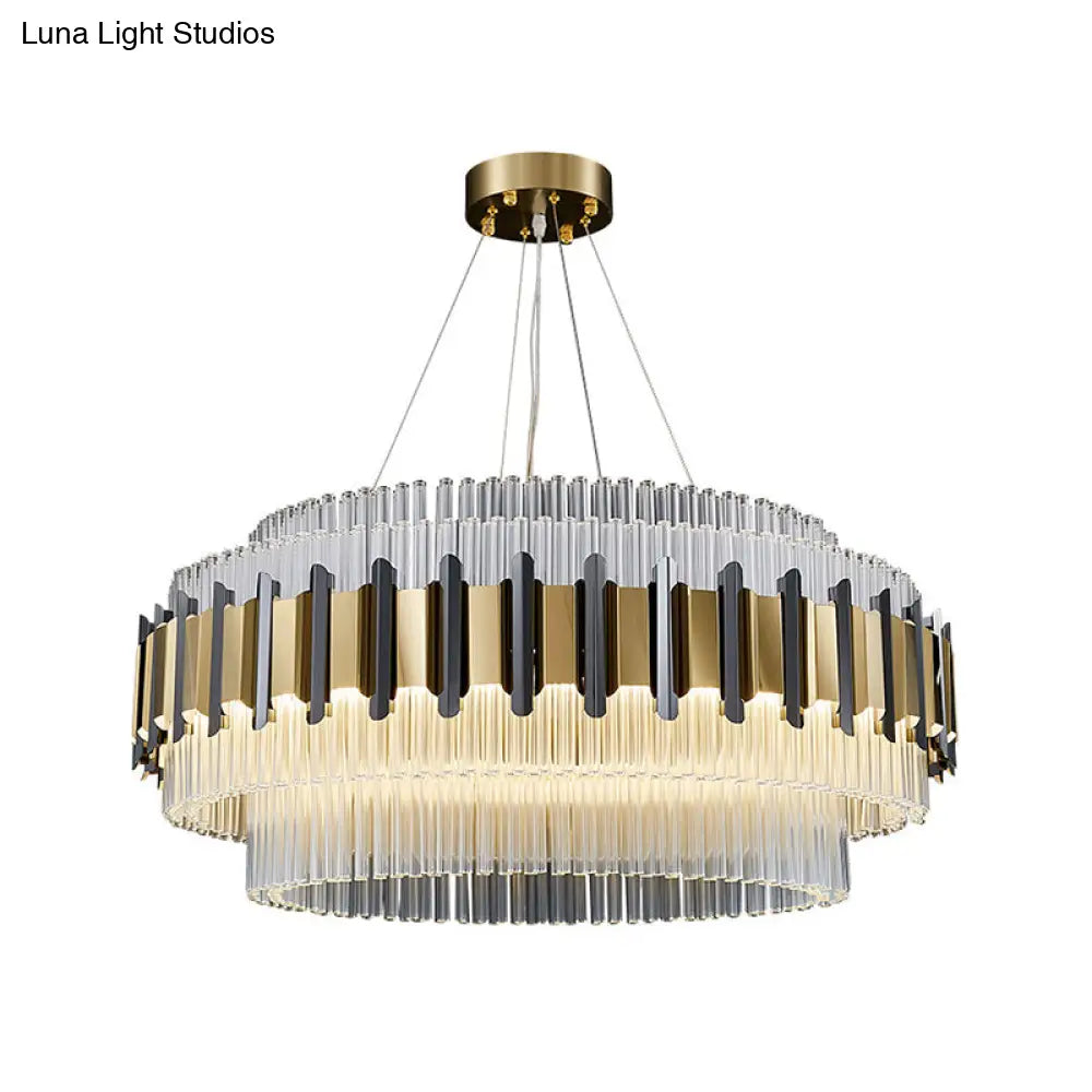 Contemporary Led Crystal Chandelier - Clear Tubes Ceiling Light Fixture For Parlor