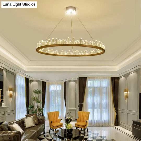 Contemporary Led Crystal Chandelier - Gold Circle Hanging Light Kit In Warm/White 16/23.5/31.5 Width