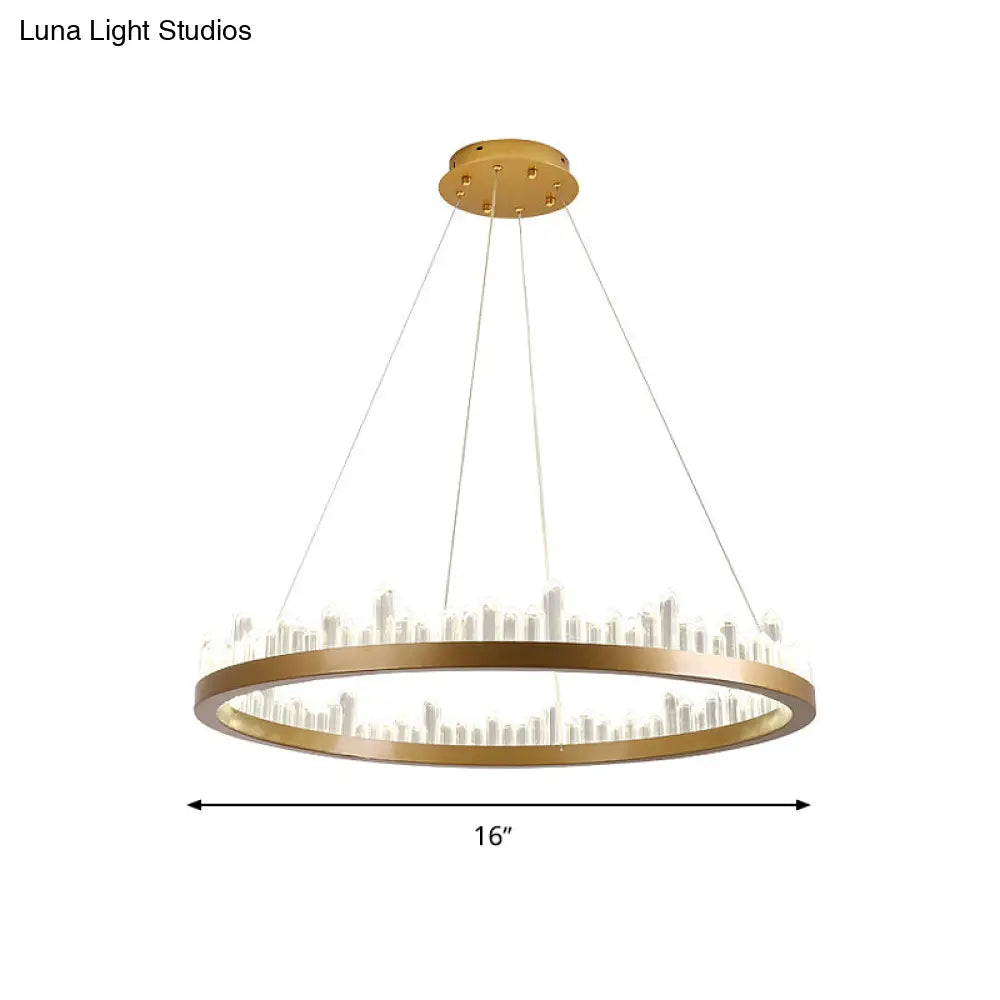 Contemporary Led Crystal Chandelier - Gold Circle Hanging Light Kit In Warm/White 16/23.5/31.5 Width