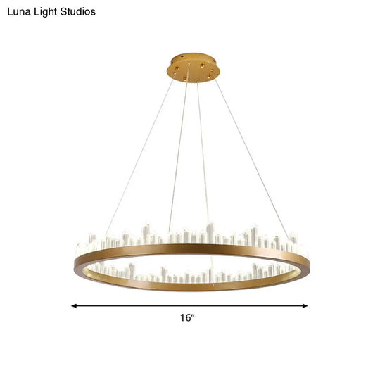 Contemporary Led Crystal Chandelier - Gold Circle Hanging Light Kit In Warm/White 16/23.5/31.5 Width