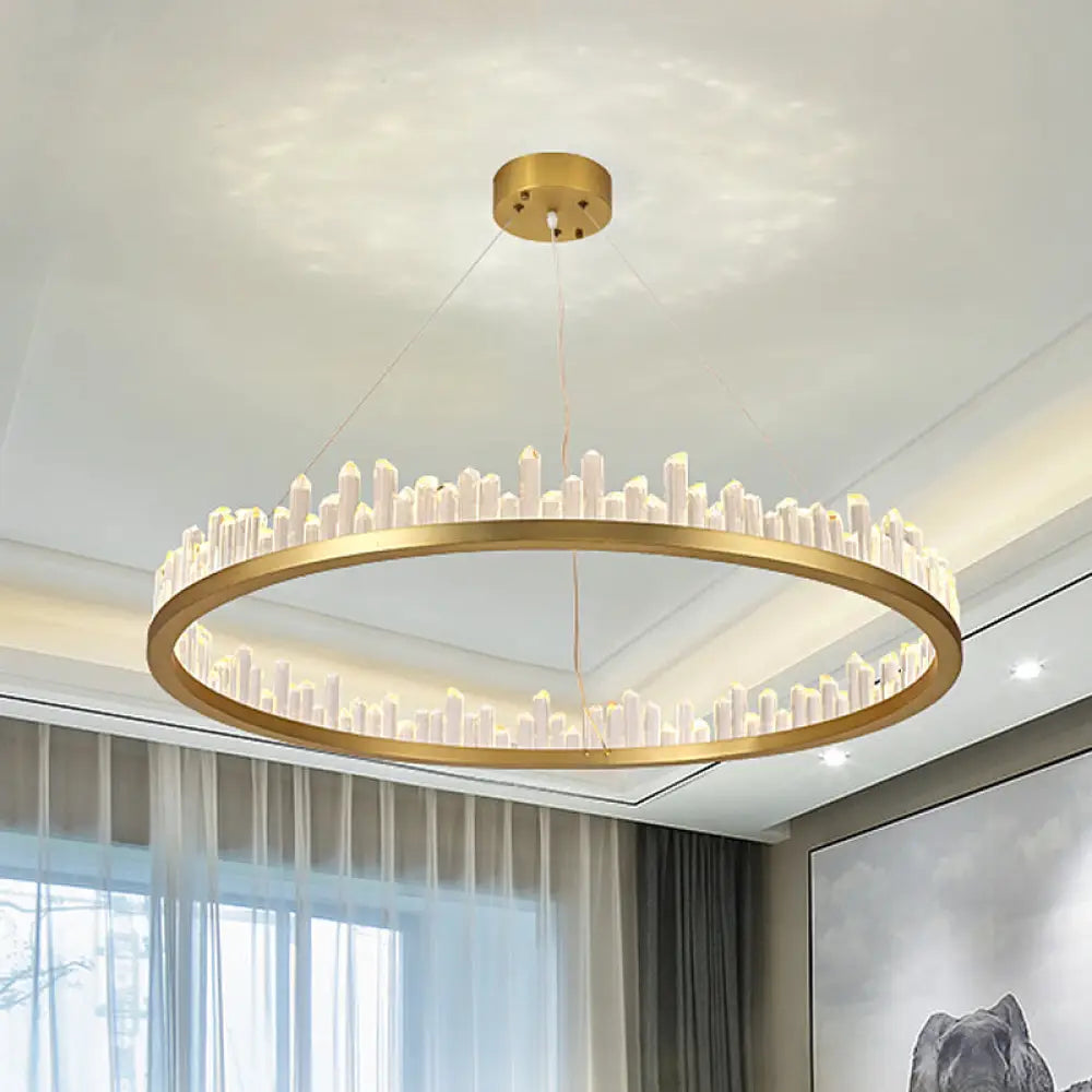 Contemporary Led Crystal Chandelier - Gold Circle Hanging Light Kit In Warm/White 16/23.5/31.5 Width