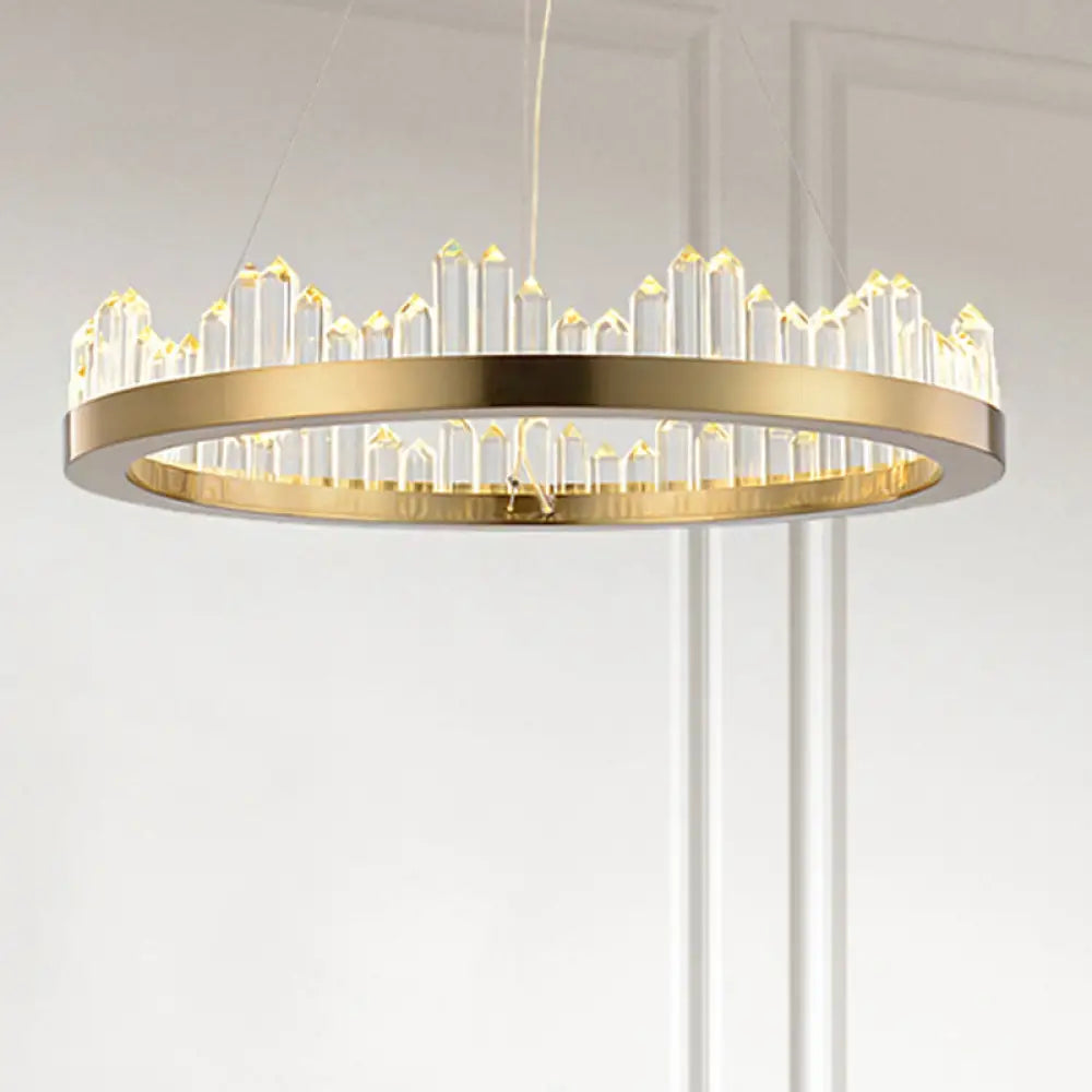 Contemporary Led Crystal Chandelier - Gold Circle Hanging Light Kit In Warm/White 16/23.5/31.5 Width