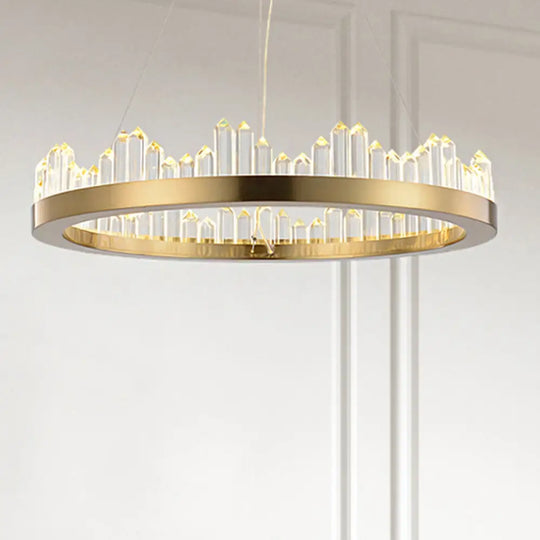 Contemporary Led Crystal Chandelier - Gold Circle Hanging Light Kit In Warm/White 16/23.5/31.5 Width