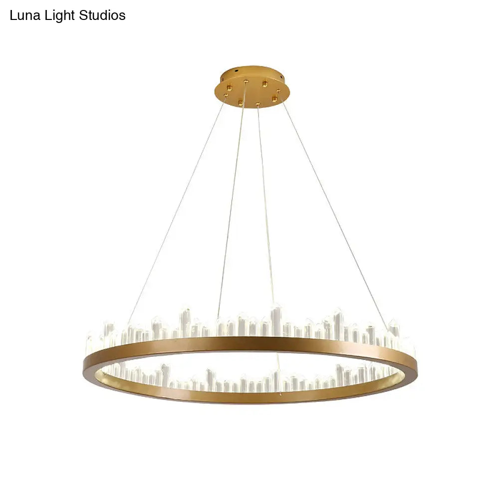 Contemporary Led Crystal Chandelier - Gold Circle Hanging Light Kit In Warm/White 16/23.5/31.5 Width