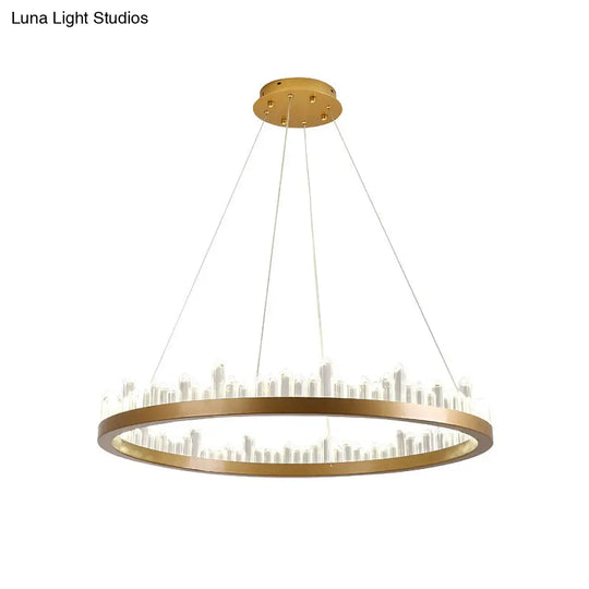 Contemporary Led Crystal Chandelier - Gold Circle Hanging Light Kit In Warm/White 16/23.5/31.5 Width