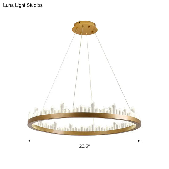 Contemporary Led Crystal Chandelier - Gold Circle Hanging Light Kit In Warm/White 16/23.5/31.5 Width