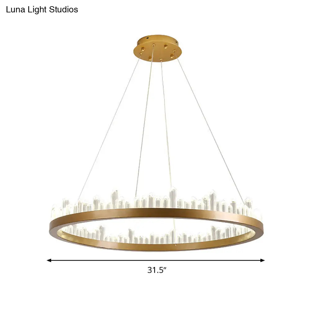 Contemporary Led Crystal Chandelier - Gold Circle Hanging Light Kit In Warm/White 16/23.5/31.5 Width