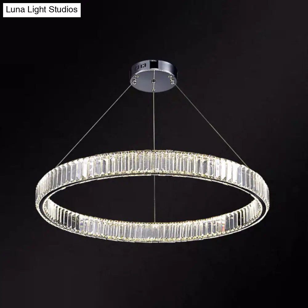 Modern Led Crystal Chandelier For Living Room Suspension Pendant Light Chrome / 39.5 White