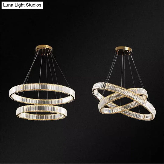 Modern Led Crystal Chandelier For Living Room Suspension Pendant Light Gold / 24+31.5 White