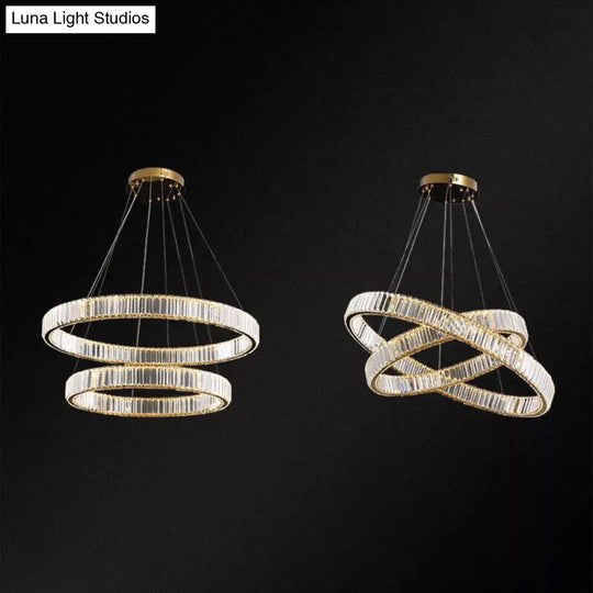 Modern Led Crystal Chandelier For Living Room Suspension Pendant Light Gold / 16+23.5 Warm