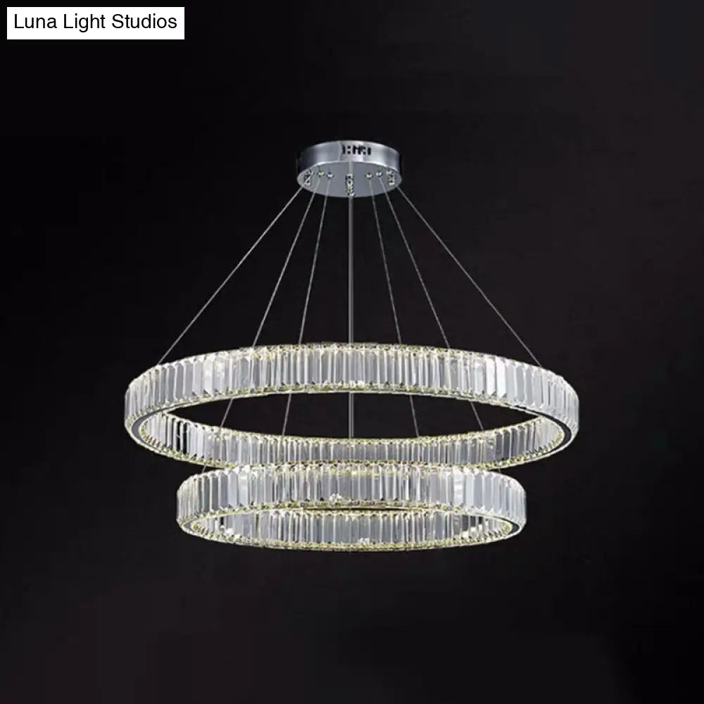 Modern Led Crystal Chandelier For Living Room Suspension Pendant Light Chrome / 16+23.5 Warm