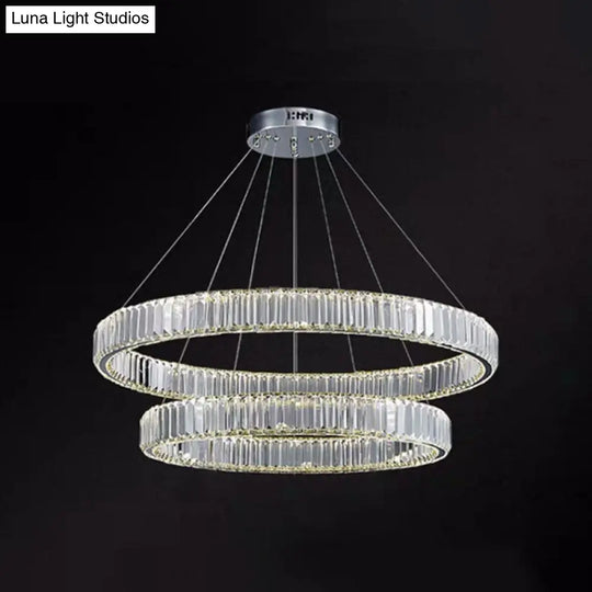 Modern Led Crystal Chandelier For Living Room Suspension Pendant Light Chrome / 24+31.5 White