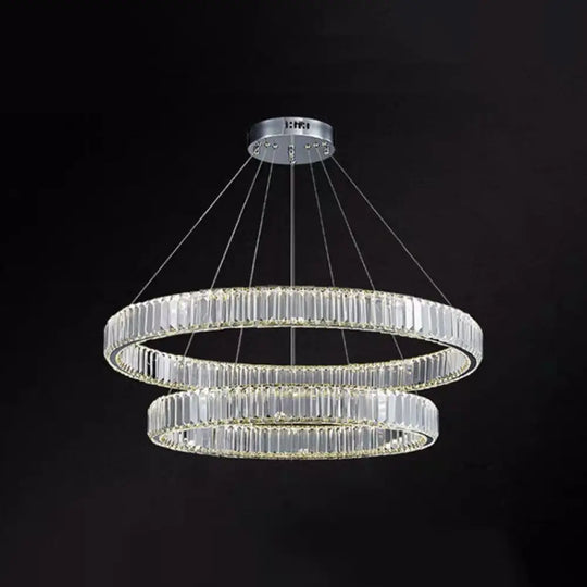 Contemporary Led Crystal Chandelier Pendant Light For Living Room Chrome / 16’ + 23.5’ Warm