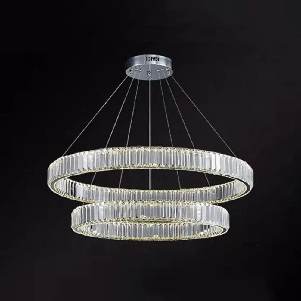 Contemporary Led Crystal Chandelier Pendant Light For Living Room Chrome / 24’ + 31.5’ White