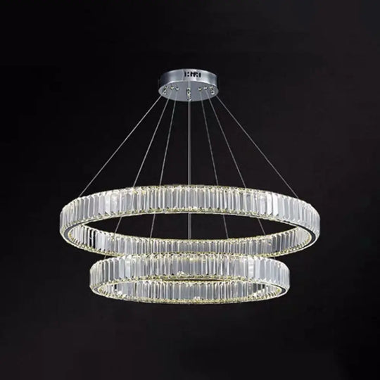 Contemporary Led Crystal Chandelier Pendant Light For Living Room Chrome / 24’ + 31.5’ White
