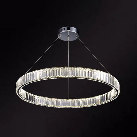 Contemporary Led Crystal Chandelier Pendant Light For Living Room Chrome / 39.5’ White