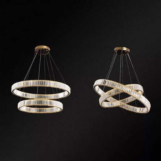 Contemporary Led Crystal Chandelier Pendant Light For Living Room Gold / 16’ + 23.5’ Warm