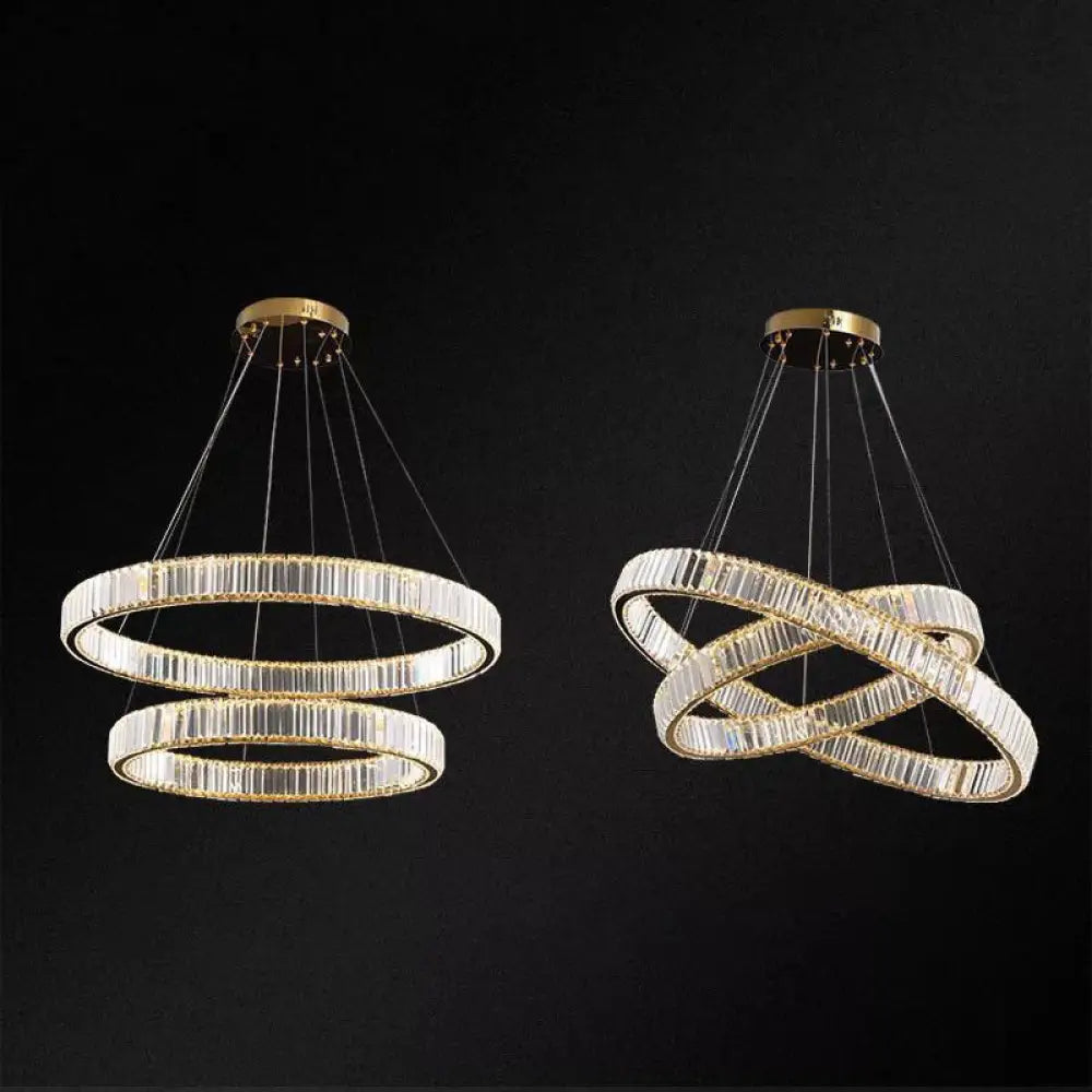 Contemporary Led Crystal Chandelier Pendant Light For Living Room Gold / 24’ + 31.5’ White