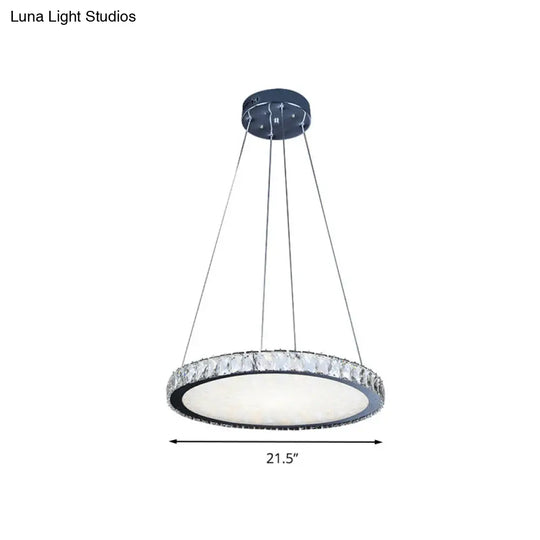 Contemporary Crystal Led Chandelier Pendant Light - Round Nickel Ceiling Fixture