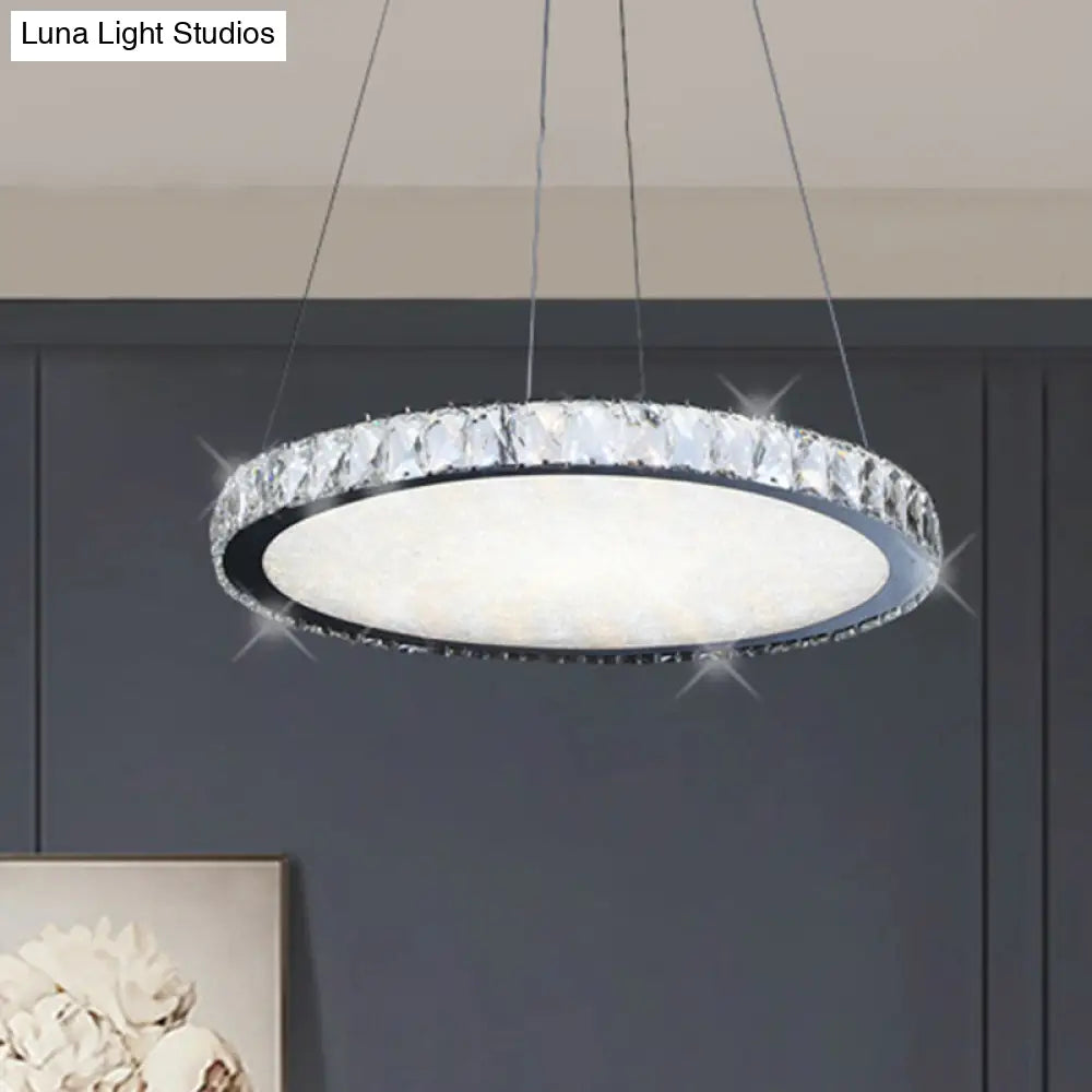 Contemporary Crystal Led Chandelier Pendant Light - Round Nickel Ceiling Fixture