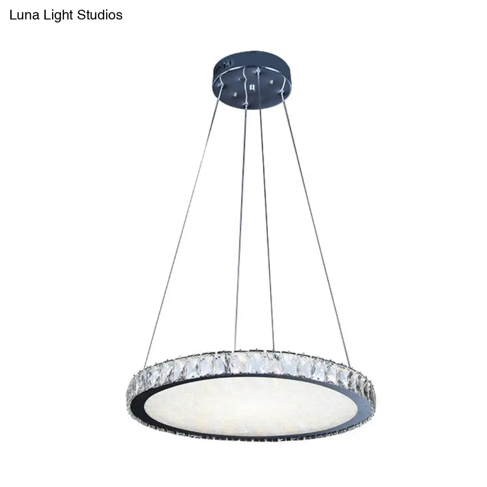 Contemporary Crystal Led Chandelier Pendant Light - Round Nickel Ceiling Fixture