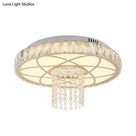 Contemporary Led Crystal Close To Ceiling Light - Gold Round Flush Mount Lamp For Bedroom