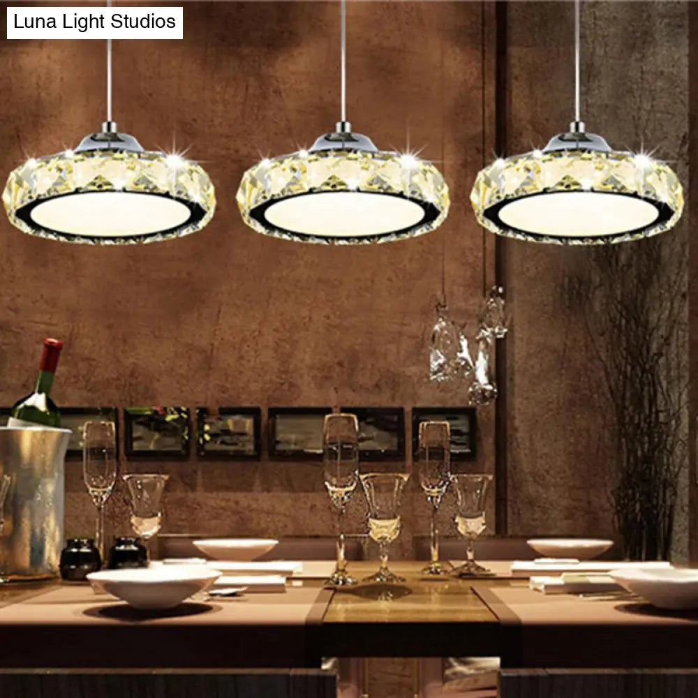 Contemporary Led Crystal Disc Pendant Light In Silver With Suspension