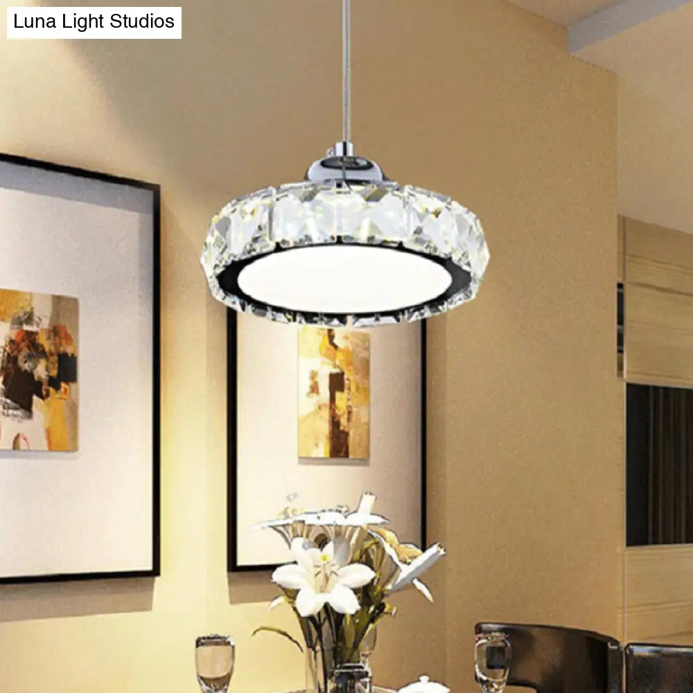 Contemporary Led Crystal Disc Pendant Light In Silver With Suspension