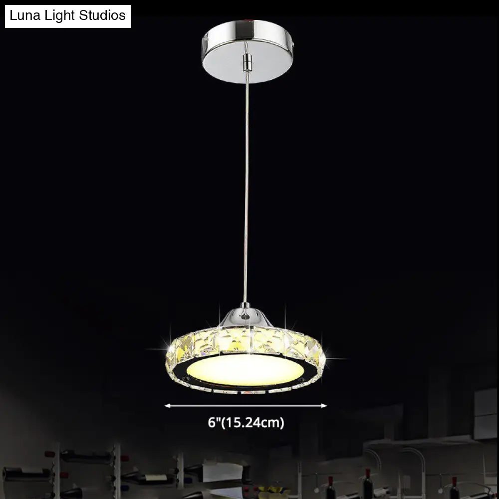 Contemporary Led Crystal Disc Pendant Light In Silver With Suspension