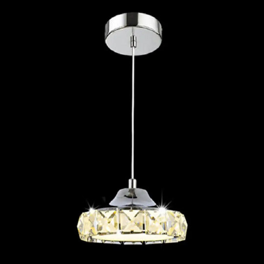 Contemporary Led Crystal Disc Pendant Light In Silver With Suspension / Warm