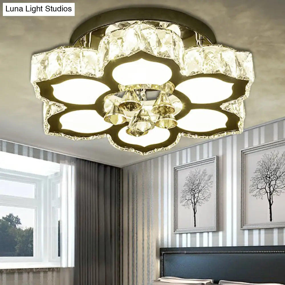 Contemporary Led Crystal Flower Flush Mount Ceiling Light For Bedrooms