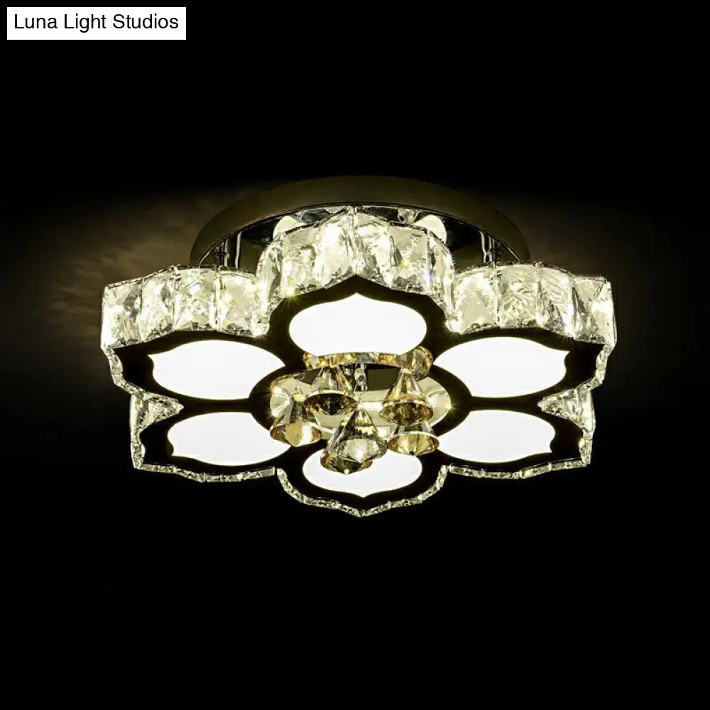 Contemporary Led Crystal Flower Flush Mount Ceiling Light For Bedrooms