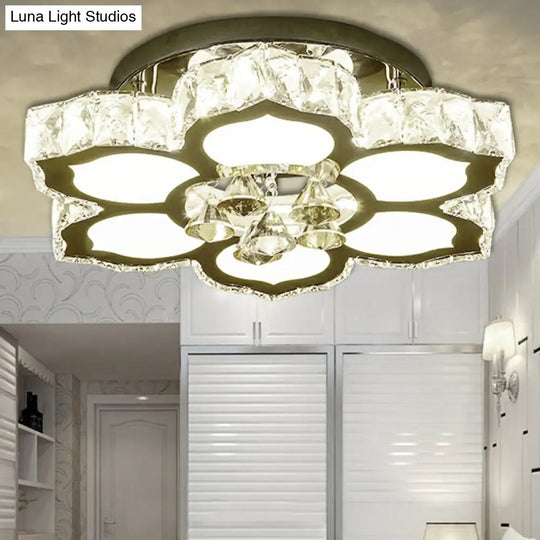 Contemporary Led Crystal Flower Flush Mount Ceiling Light For Bedrooms Clear