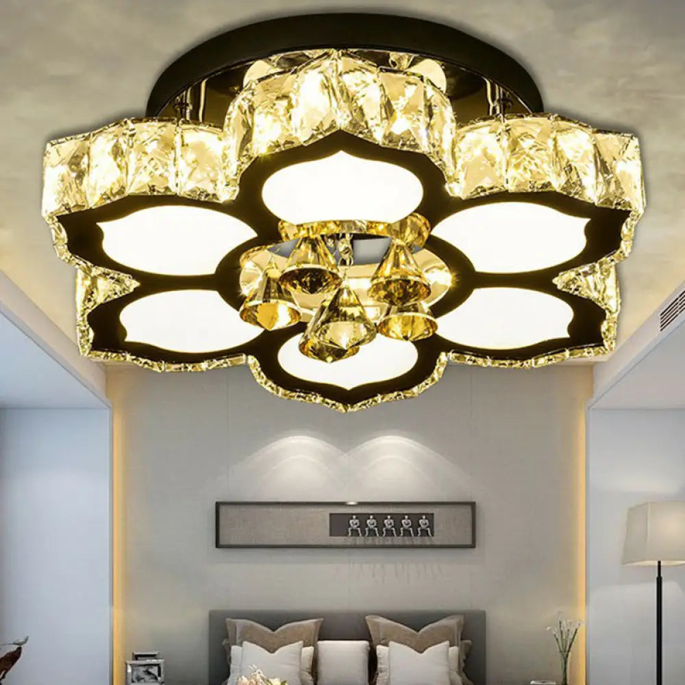 Contemporary Led Crystal Flower Flush Mount Ceiling Light For Bedrooms Gold