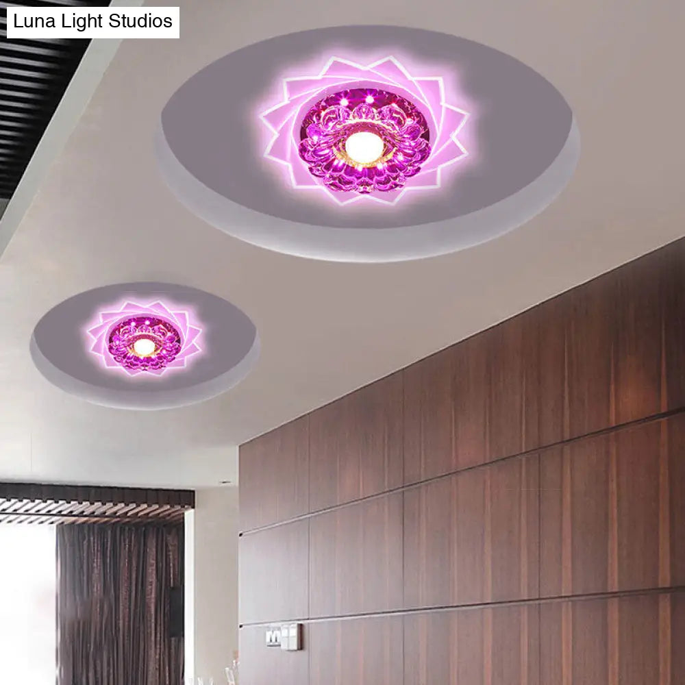 Contemporary Led Crystal Flush Ceiling Light With Floral Corridor Design - Clear