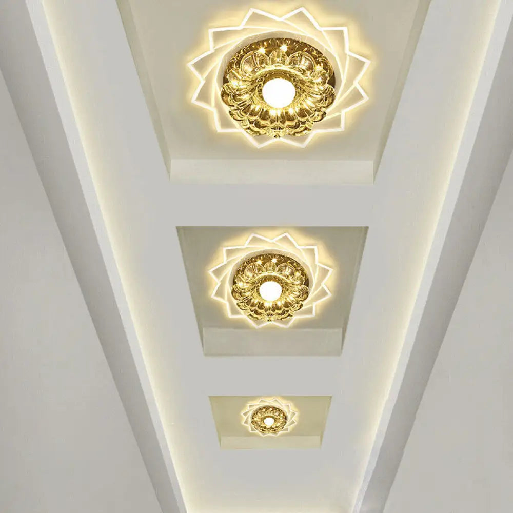 Contemporary Led Crystal Flush Ceiling Light With Floral Corridor Design - Clear / Warm