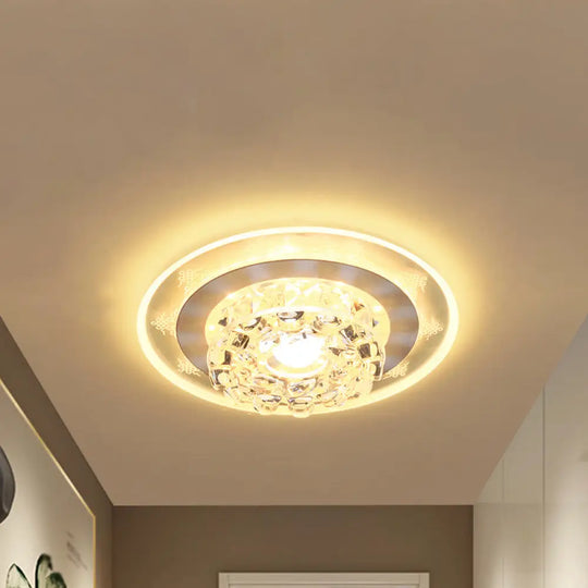 Contemporary Led Crystal Flush Mount Ceiling Lamp In Chrome - Beveled Round Design