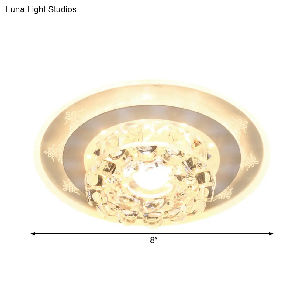 Contemporary Led Crystal Flush Mount Ceiling Lamp In Chrome - Beveled Round Design