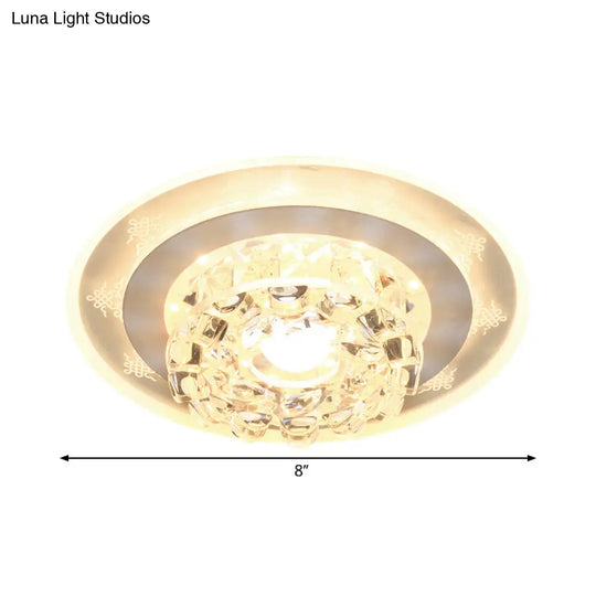 Contemporary Led Crystal Flush Mount Ceiling Lamp In Chrome - Beveled Round Design